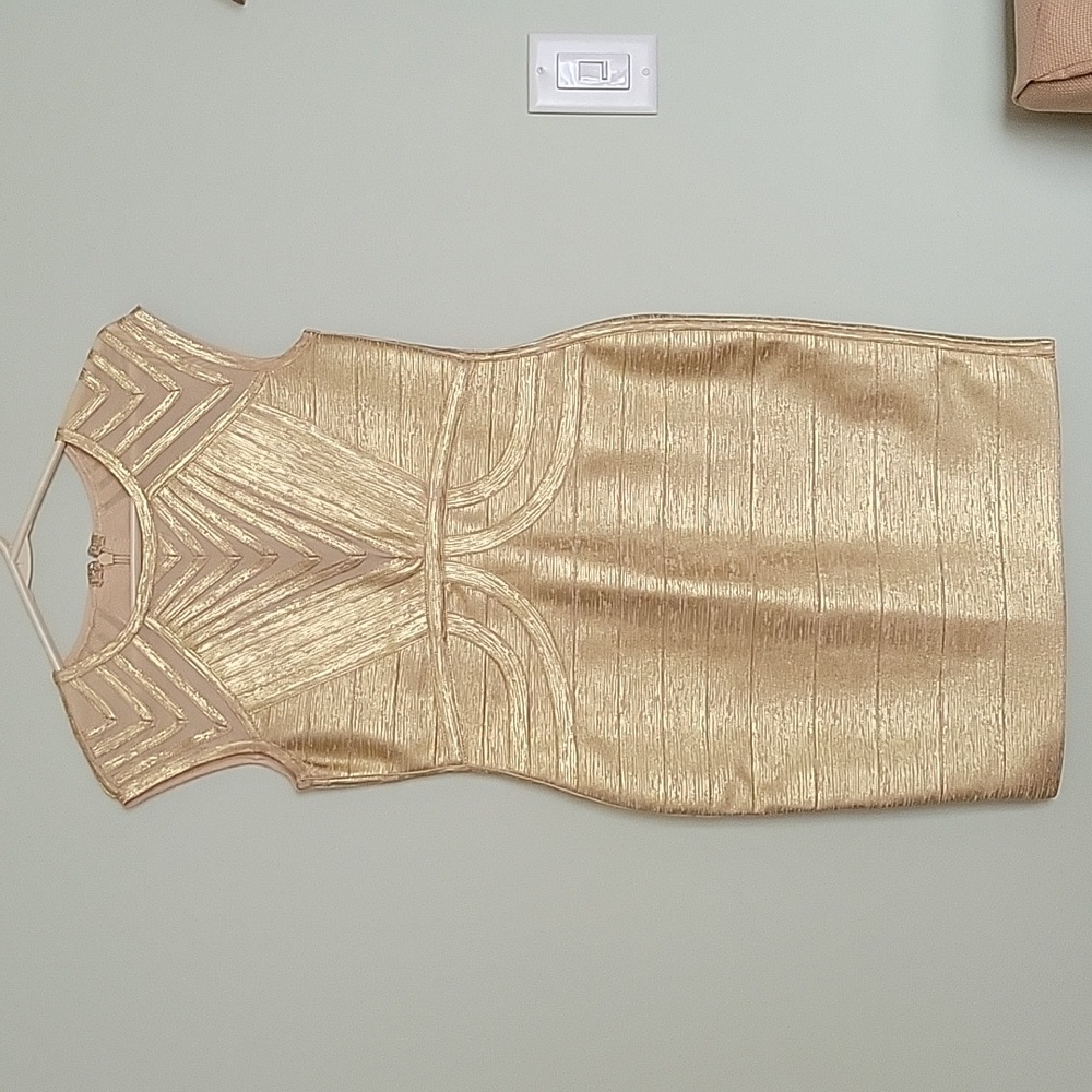 Adyce Mesh Insert Metallic Bidycon Bandage Cocktail Dress Size Large